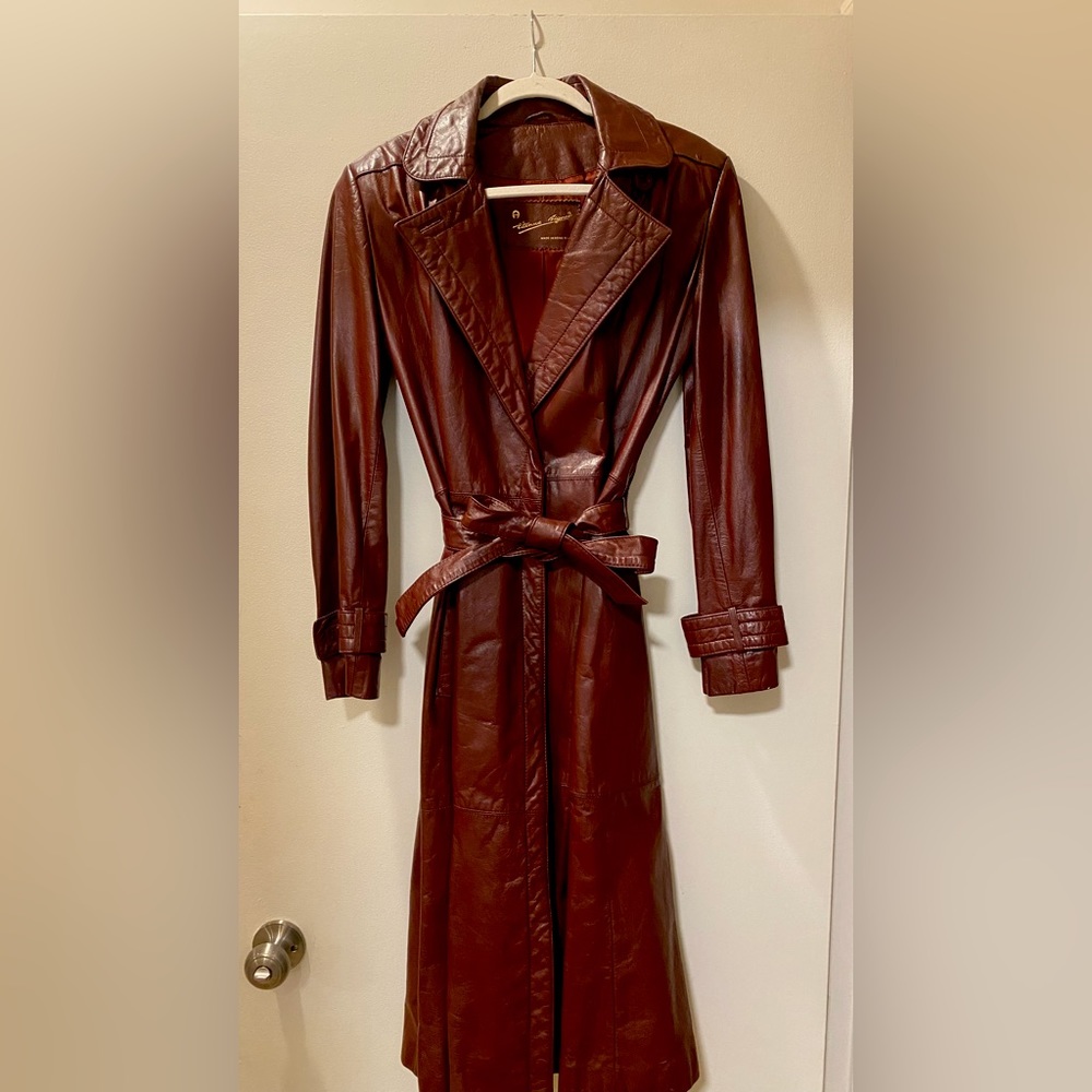 Vintage Etienne Aigner Red/Burgundy Leather Trench Coat